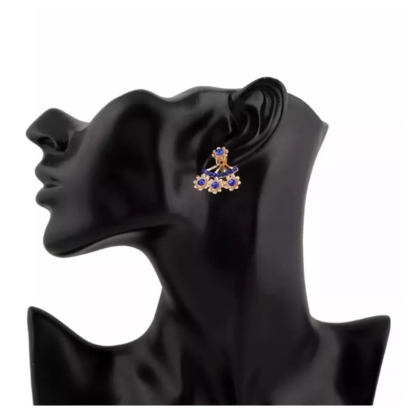 Teal Blue Green Crystal 2 Part Earrings - Picture 4 of 4